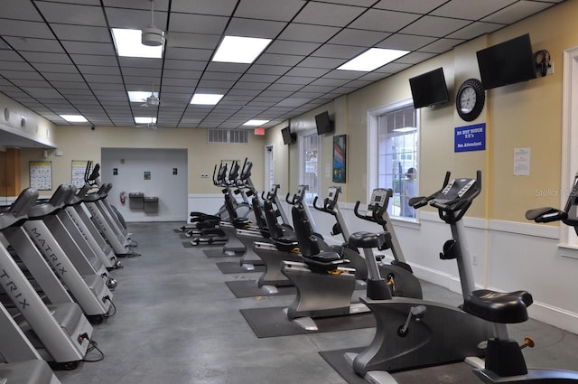 gym with a drop ceiling