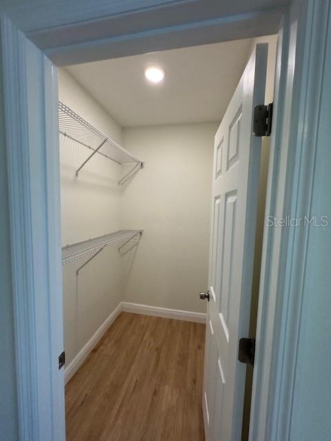 walk in closet with hardwood / wood-style flooring