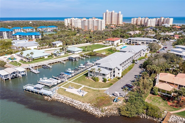 aerial view with a view of city and a water view