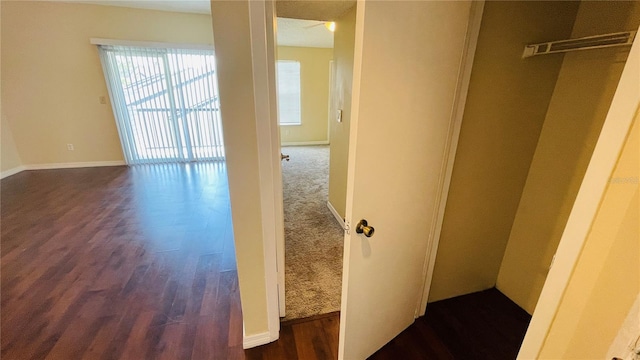 hallway with dark hardwood / wood-style floors