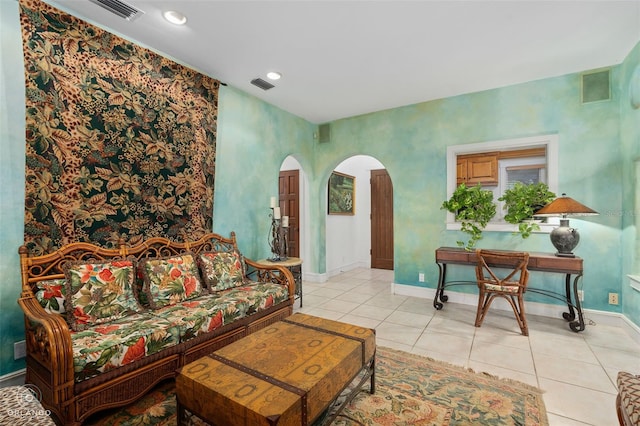 living room featuring light tile patterned floors