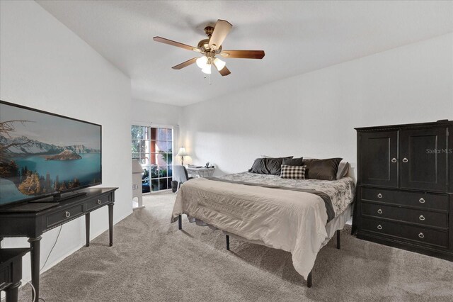 bedroom featuring ceiling fan and carpet flooring