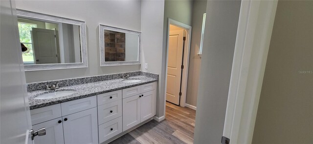 bathroom with vanity and hardwood / wood-style floors