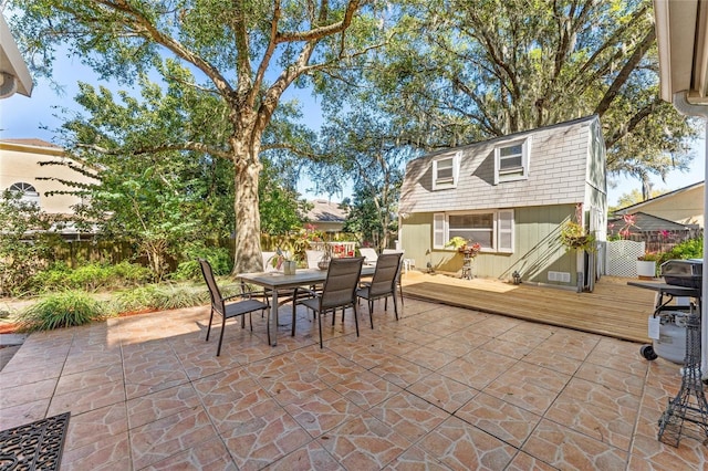 view of patio / terrace featuring an outdoor structure