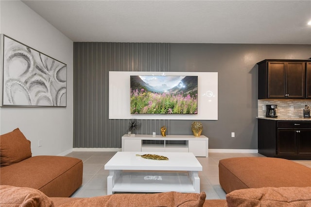 living room featuring light tile patterned floors