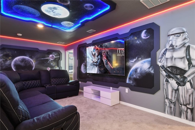 view of carpeted home theater room