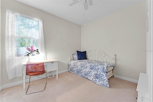 bedroom with carpet flooring and ceiling fan