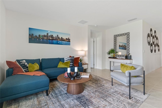 living room featuring light tile patterned flooring