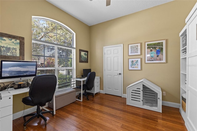 office area featuring wood finished floors, a wealth of natural light, and baseboards