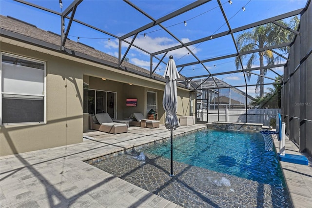 view of pool featuring a patio, a lanai, and a fenced in pool