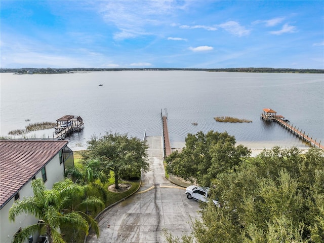 property view of water featuring a dock