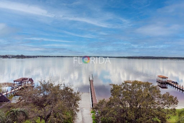 property view of water featuring a dock