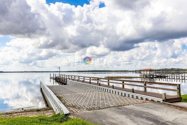 dock area featuring a water view