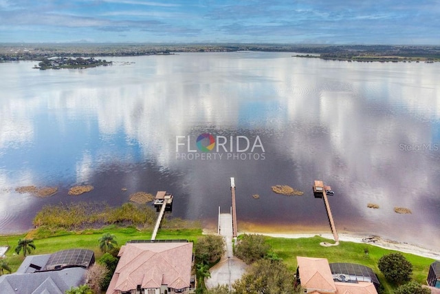 aerial view with a water view