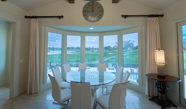 dining room with lofted ceiling