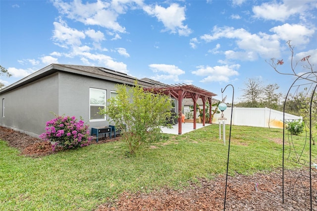 exterior space with a patio, fence, and a pergola