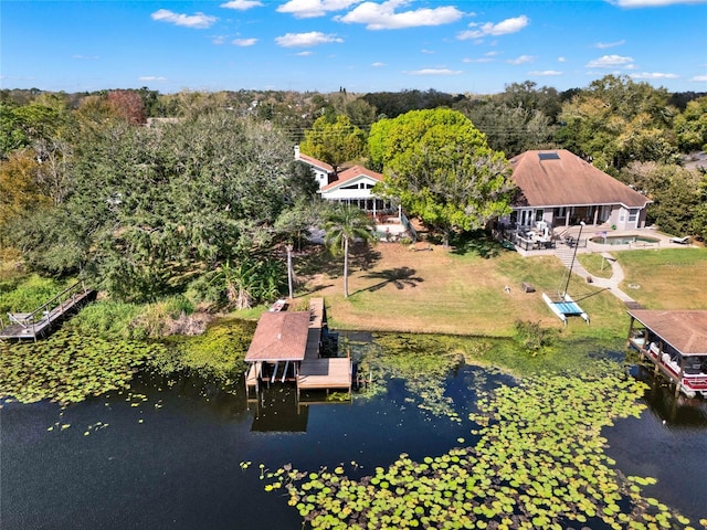 bird's eye view featuring a water view