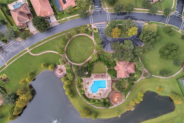 drone / aerial view featuring a water view