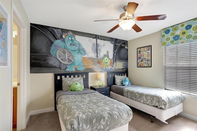 bedroom with carpet floors and ceiling fan