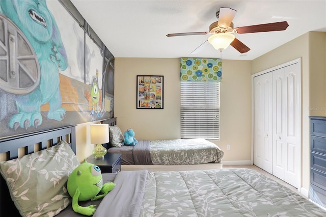 bedroom featuring a closet and ceiling fan