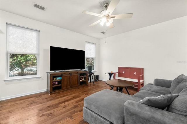231 Turtle Cv, Panama City Beach, FL 32413 - living room with hardwood / wood-style flooring and ceiling fan
