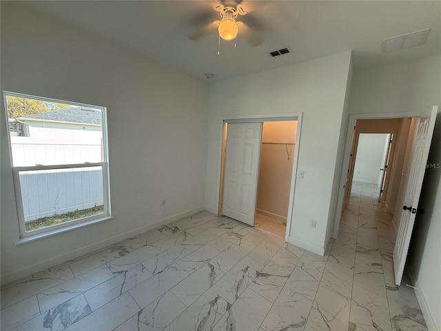 unfurnished bedroom with ceiling fan