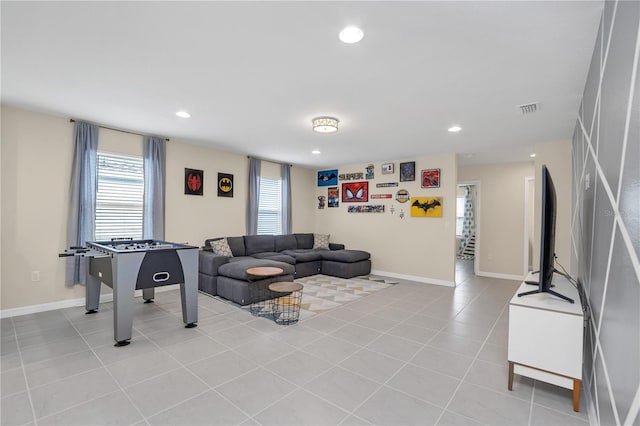 interior space featuring light tile patterned floors