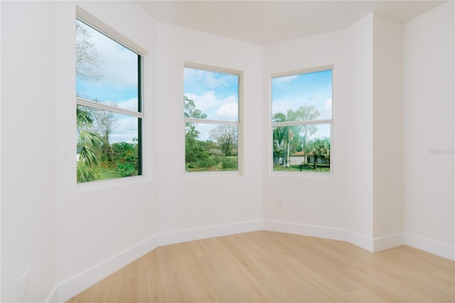 unfurnished room featuring light wood-style flooring, baseboards, and a wealth of natural light