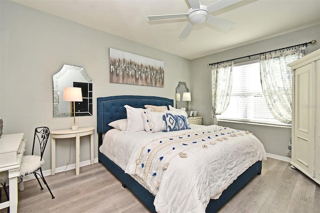 bedroom featuring ceiling fan and wood-type flooring