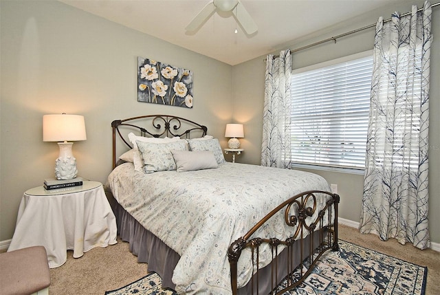 bedroom featuring carpet and ceiling fan