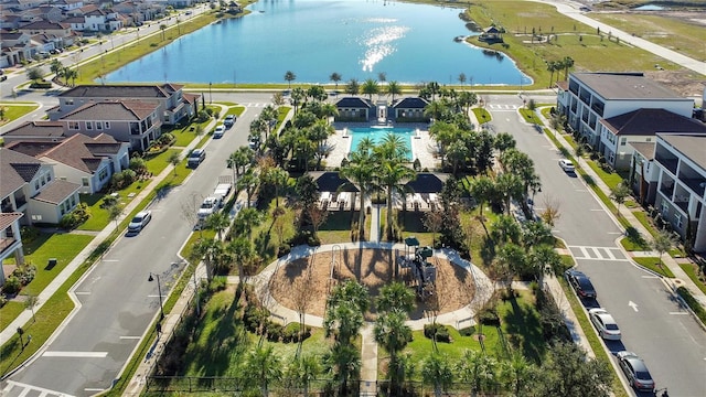 aerial view with a water view