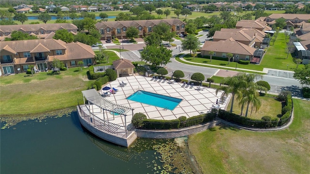 aerial view featuring a water view