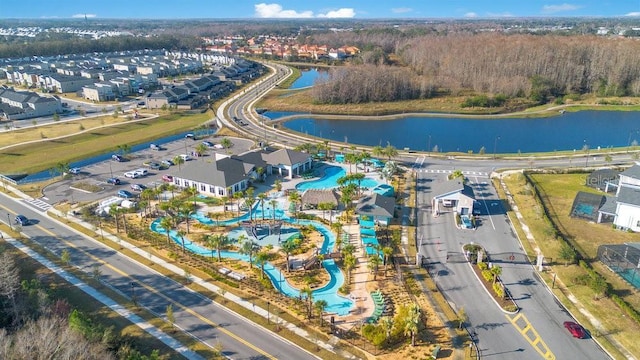 aerial view with a water view