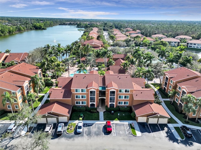 aerial view with a water view