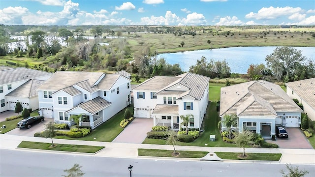 aerial view with a water view