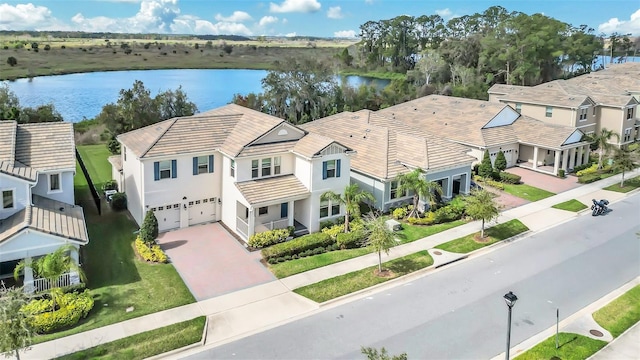 aerial view with a water view