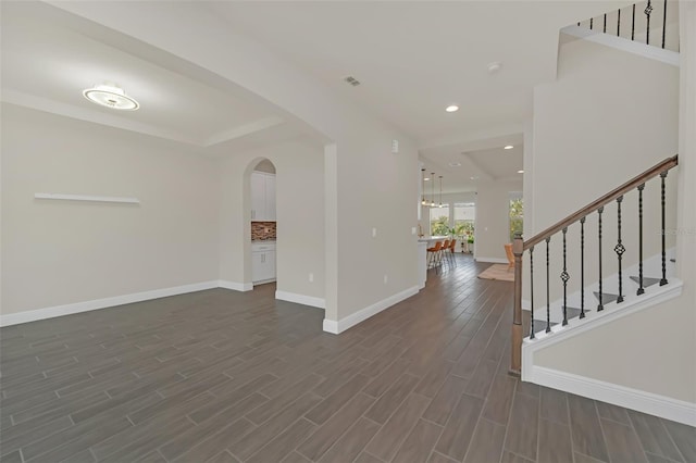 interior space with dark hardwood / wood-style floors