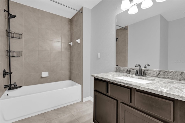 bathroom featuring tile patterned flooring, vanity, and tiled shower / bath combo