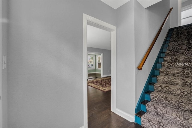 stairs featuring hardwood / wood-style flooring