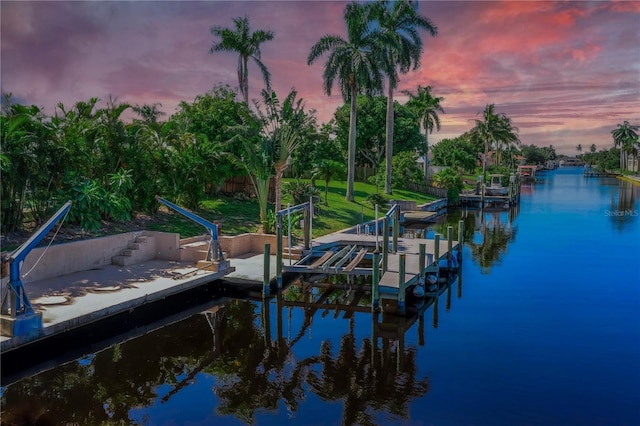 view of dock with a water view