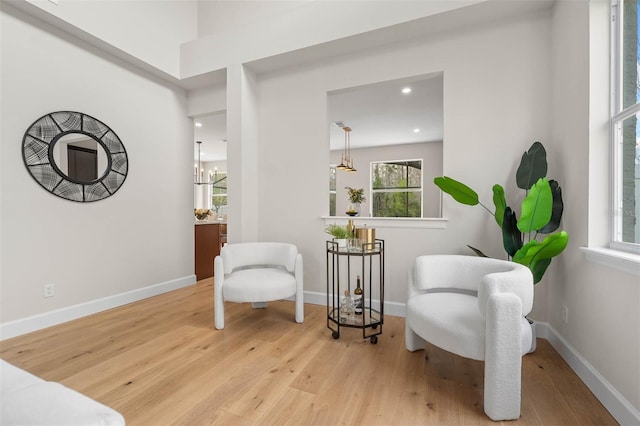 living area with light wood-type flooring