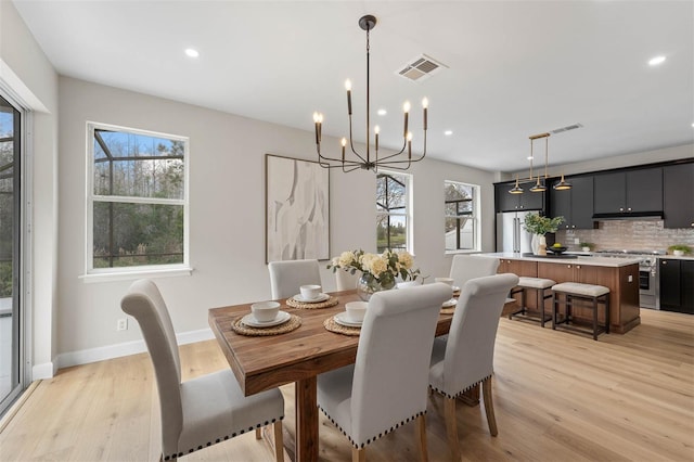 dining space with light hardwood / wood-style flooring