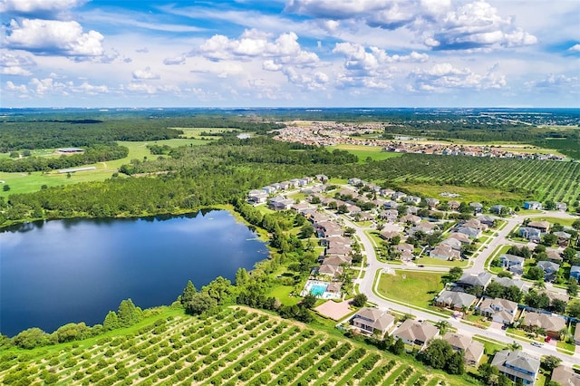 aerial view featuring a water view and a rural view