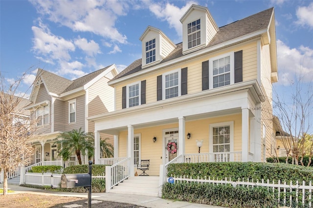 view of front of property featuring covered porch