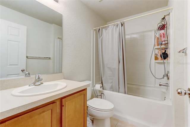 3995 SW 57th Ct, Ocala, FL 34474 - bathroom with a textured wall, shower / bath combo with shower curtain, toilet, and vanity