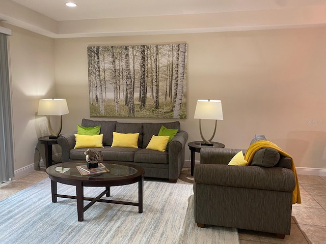 living room featuring light tile patterned floors