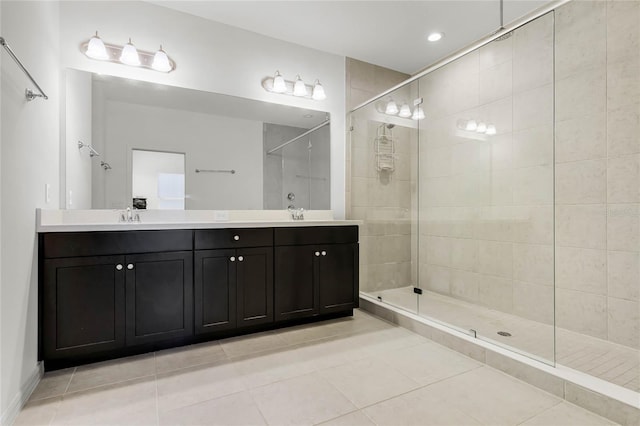 14214 Shocklach Dr, Winter Garden, FL 34787 - full bathroom with double vanity, a tile shower, a sink, and tile patterned flooring