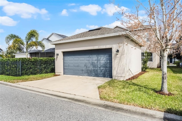 14214 Shocklach Dr, Winter Garden, FL 34787 - view of property exterior featuring a garage, fence, stucco siding, a lawn, and driveway
