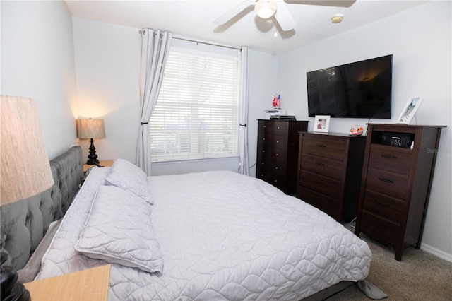 bedroom featuring ceiling fan and carpet flooring