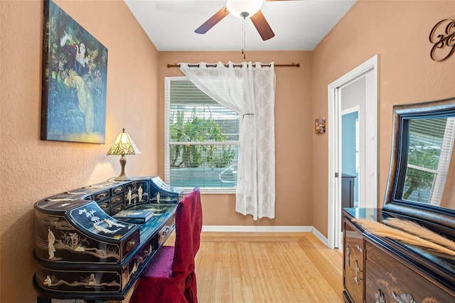 interior space featuring ceiling fan and light wood-type flooring